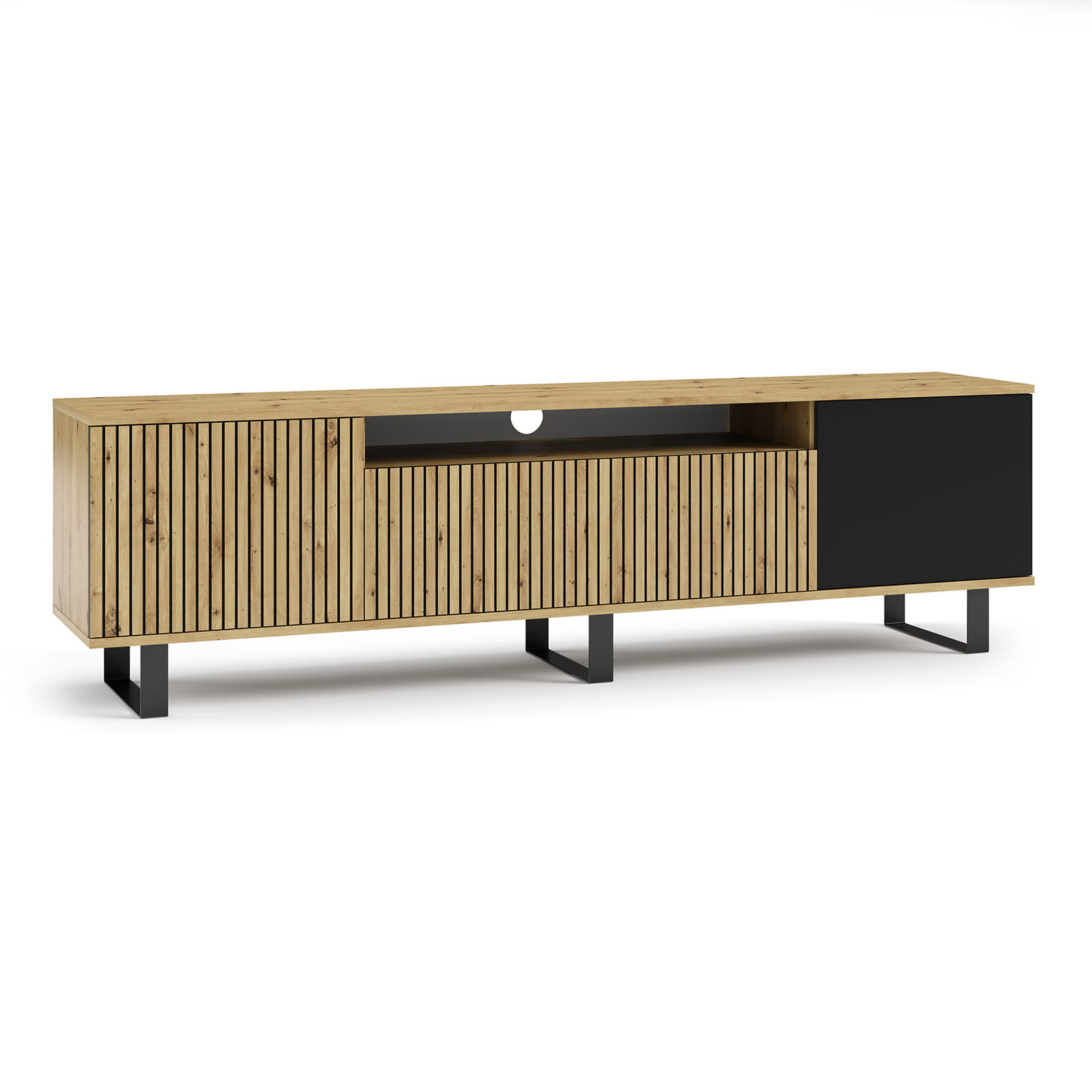 Szafka rtv Piko 200cm artisan czarny lamele metalowe nogi