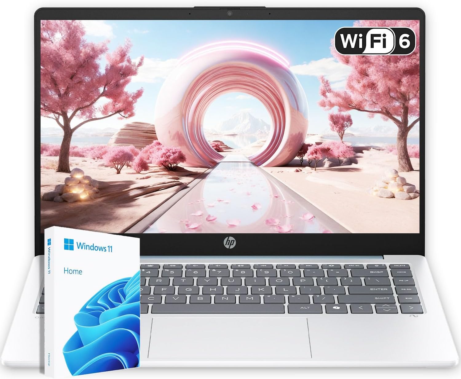 HP 14 Moonlight Blue Laptop with Office 365  AMD CPU  4GB DDR5 On-Board RAM  1.1TB Storage (128GB SSD and 1TB OneDrive)  HD Display  Windows 11  Energy-Efficient & Quiet Performance