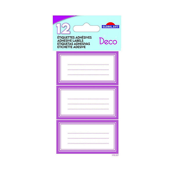12 étiquettes adhésives scolaires - Rectangle rose - Paillettes