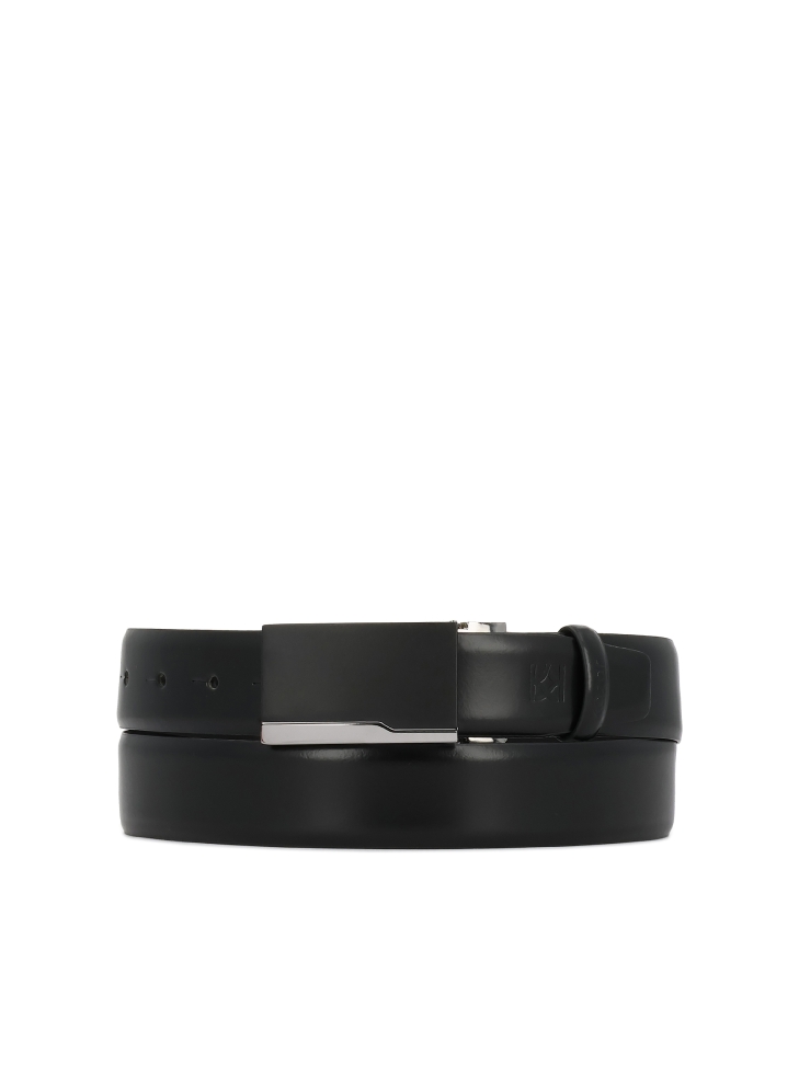 Black leather belt with metal buckle