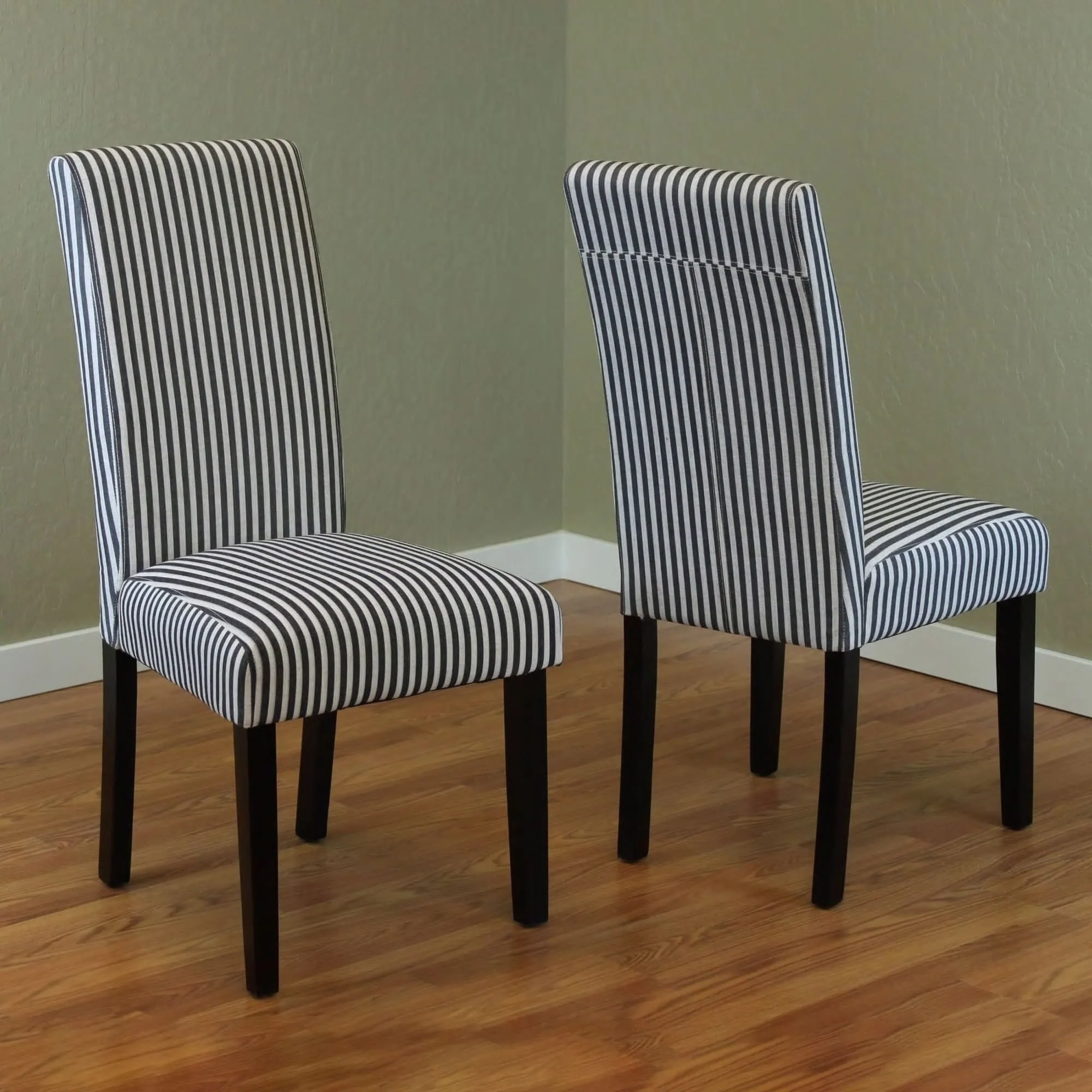 Villa Striped Linen Parsons Dining Chairs (Set of 2)