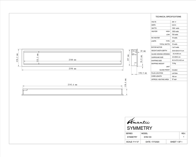 Amantii Smart 100" Clean face Electric Built-in with log and glass, black steel surround