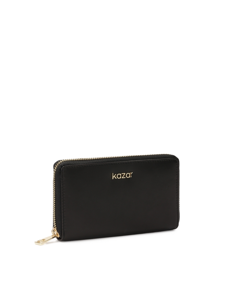 Black leather wallet with zipper