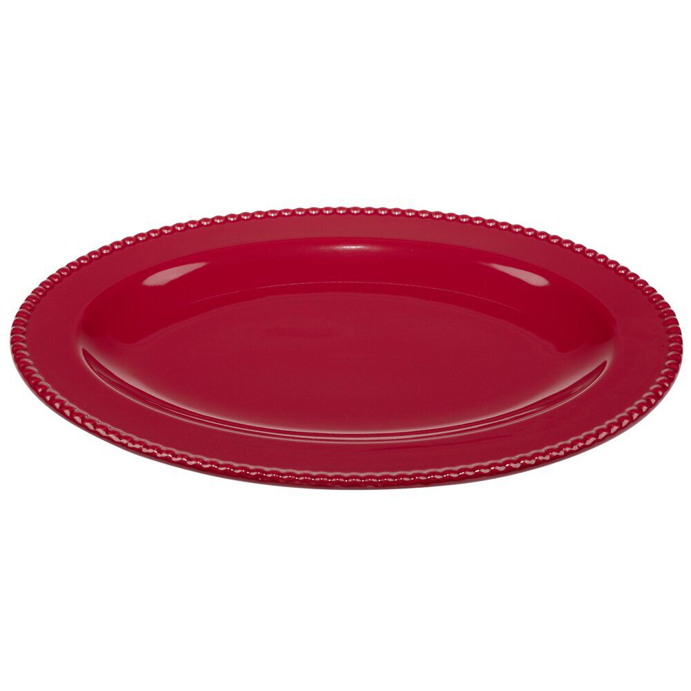 Plat de service No&euml;l ovale céramique rouge 25x35cm
