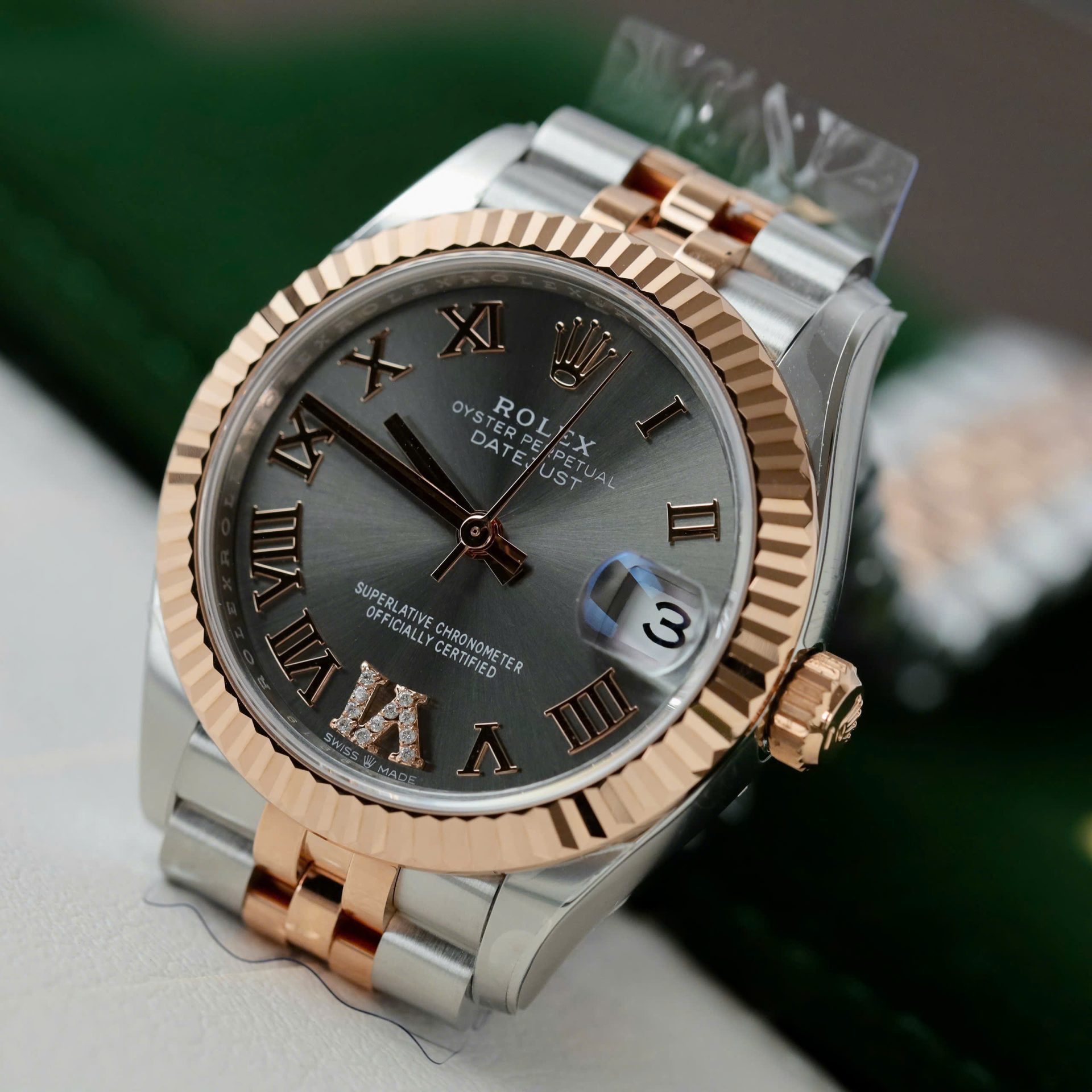 Rolex Datejust SS/RG Plated Grey Dial CZ Diamonds 31mm Jub THBF Replica