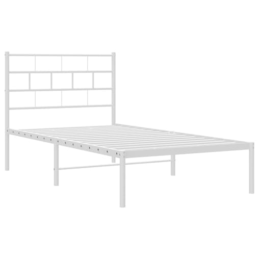 NNEVL Metal Bed Frame with Headboard White 107x203 cm