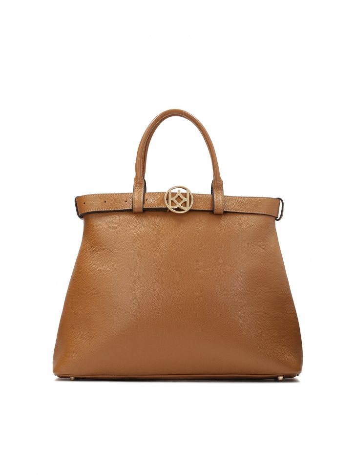 Light brown handbag with buckle strap
