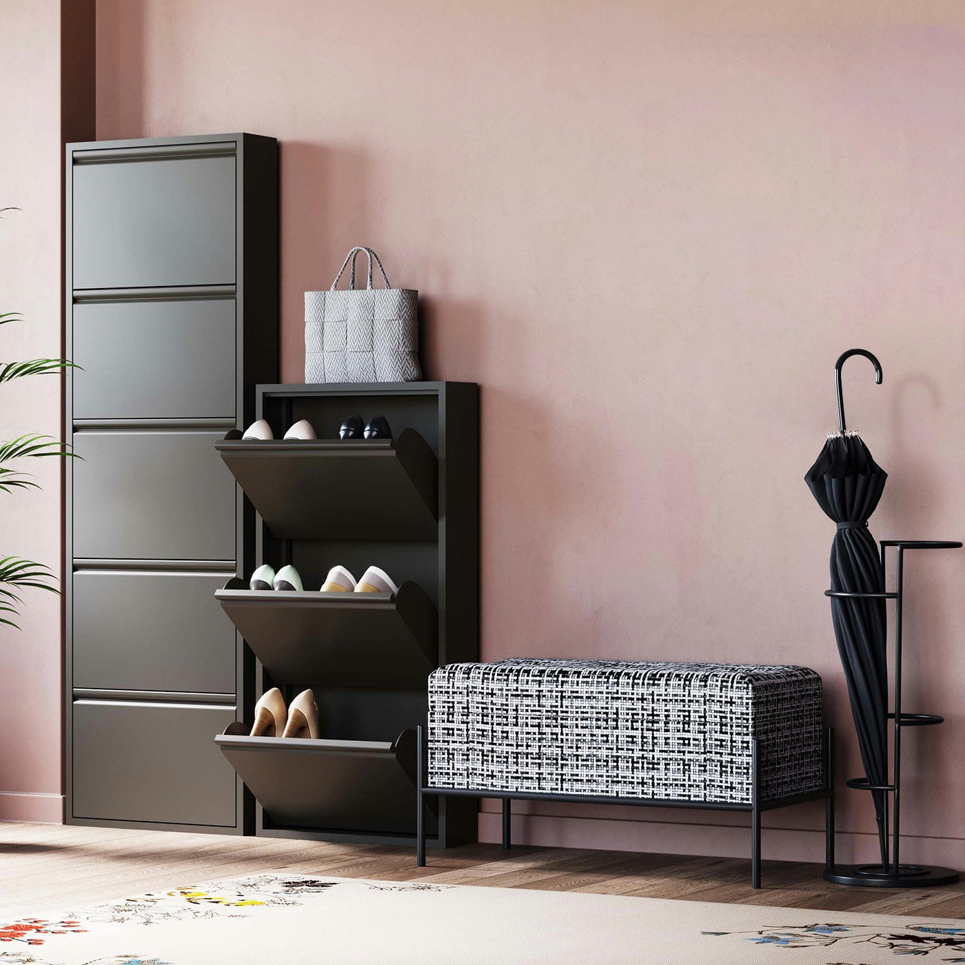 BUTTONS - Banc 1 place avec coffre de rangement blanc et noir