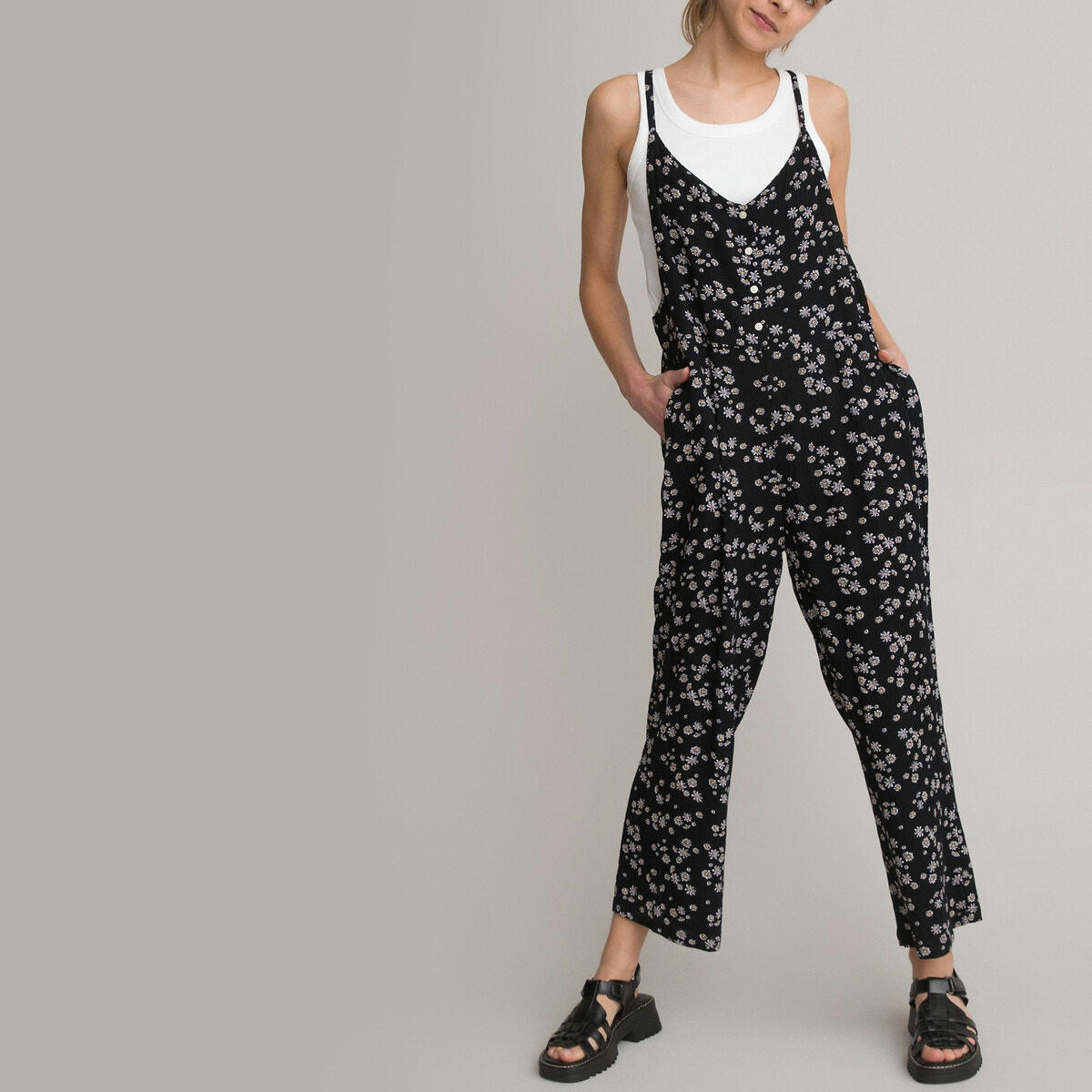 Combinaison pantalon à bretelles, imprimé floral