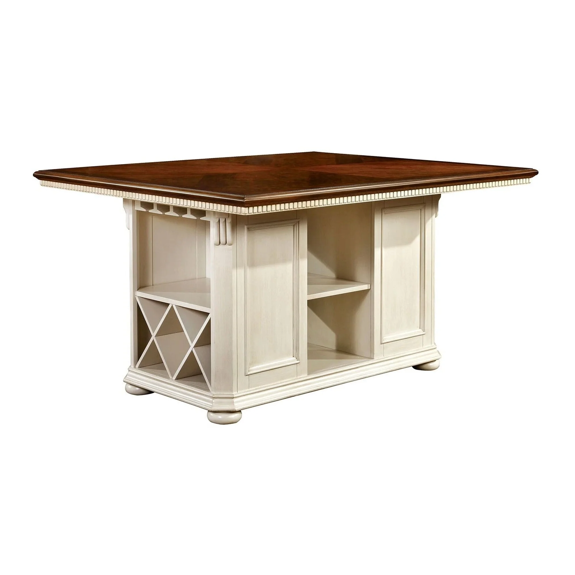 Weny 7pc Counter Height Table and Chair Set, Brown and Off White