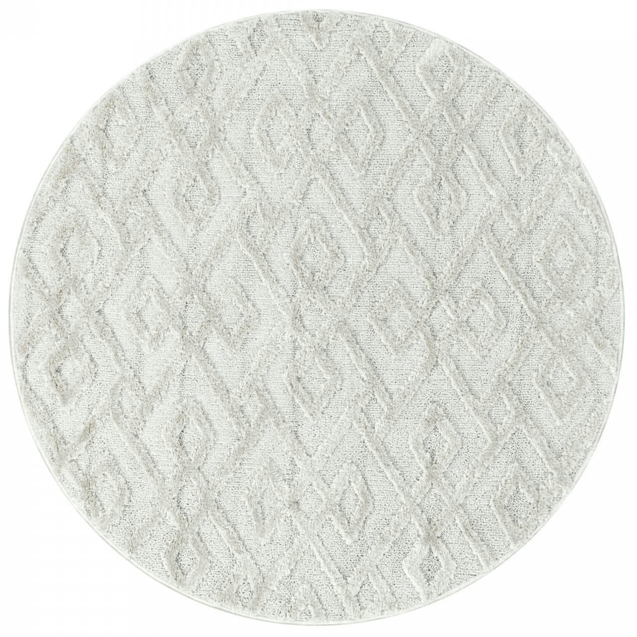 BOHEME - Tapis bohème rond à relief blanc ivoire 80x80cm