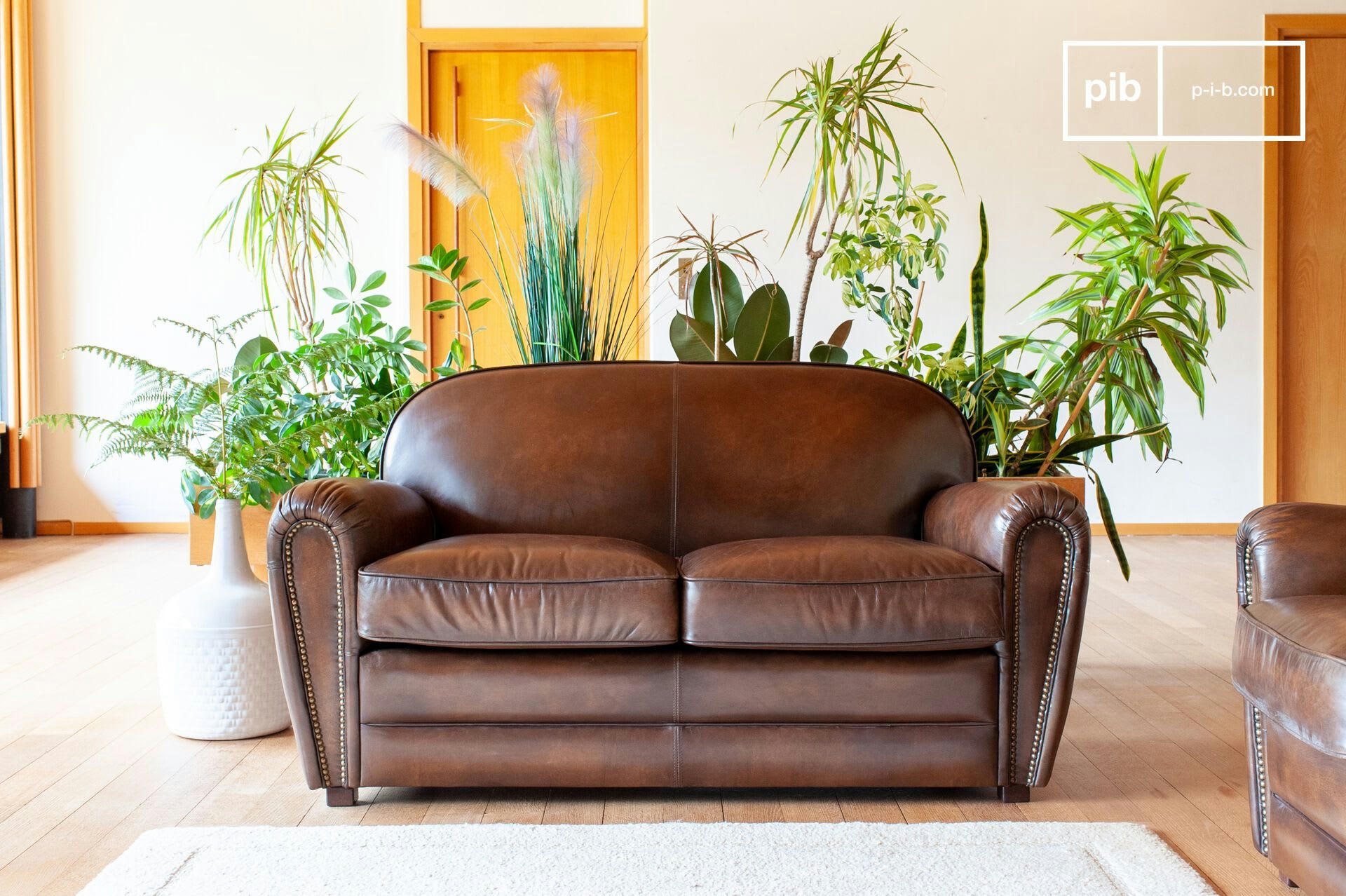 ENGLISH COFFEE - Canapé 2 places en cuir pleine fleur marron