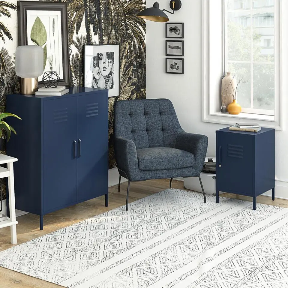 Bradford - Kledingkast met 2 marineblauwe metalen deuren