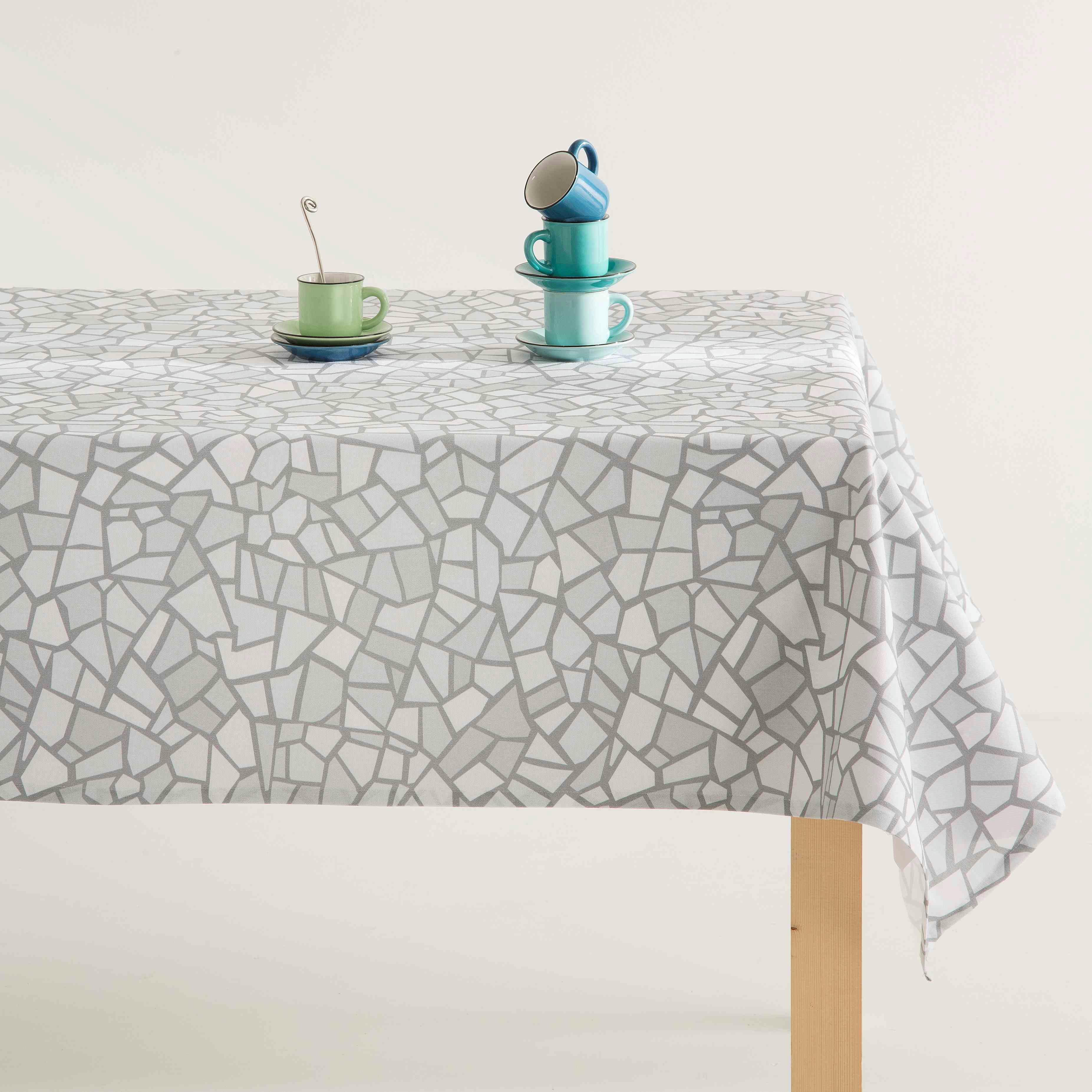 TRENCADIS - Nappe imprimée gris avec traitement anti-taches en coton 140x140 cm