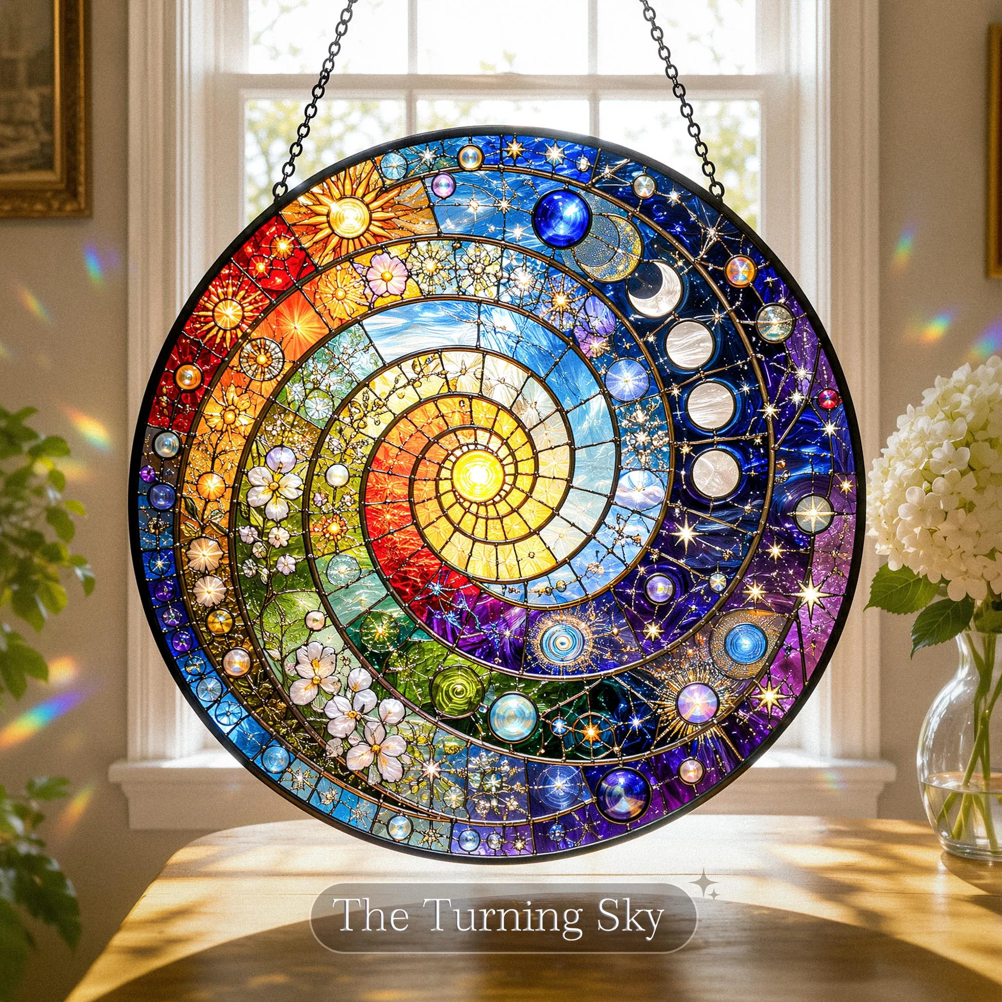 Spiral Glass Suncatcher, Stained Glass Style Nature Window Hanging, 5 Original Designs
