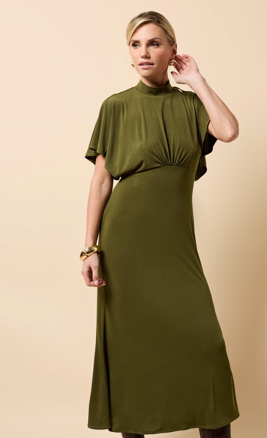 Little Mistress Khaki Button Detail Midaxi Dress