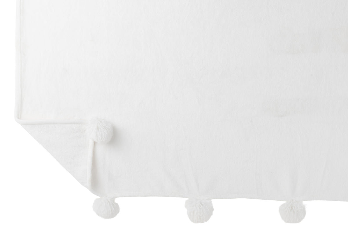 J-Line plaid Pompom - polyester - wit - 170 x 130 cm
