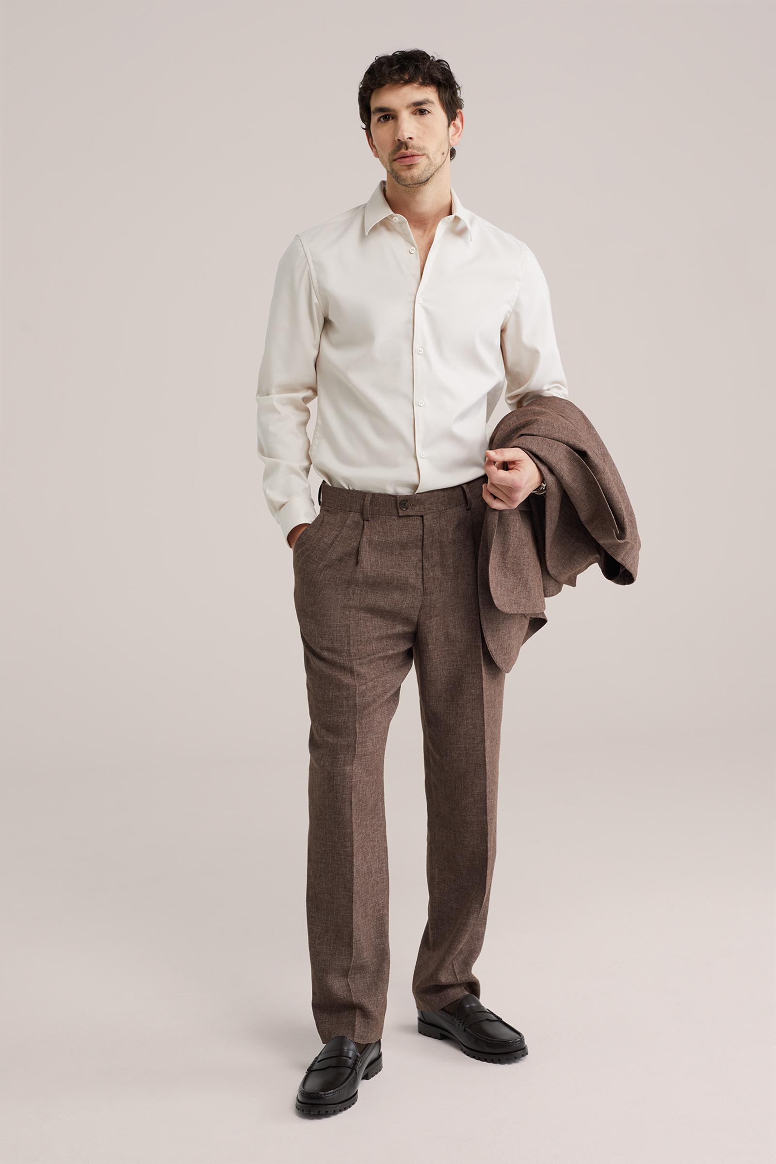 Heren Slim fit overhemd van twill met stretch