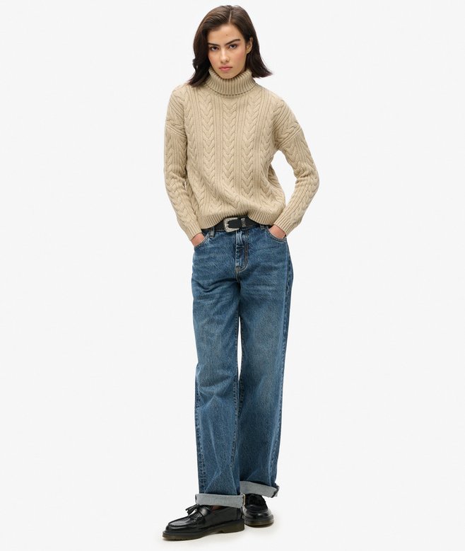 Drop Shoulder Cable Roll Neck Jumper