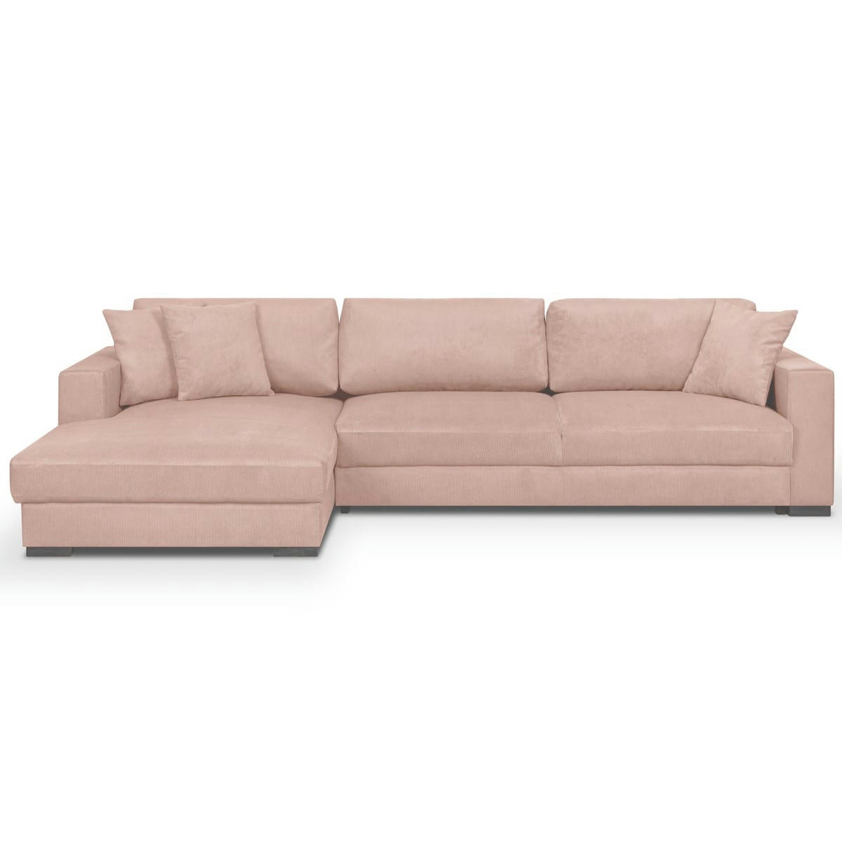 ROBIN - Canapé d'angle gauche convertible 5 places velours rose pâle + coffre