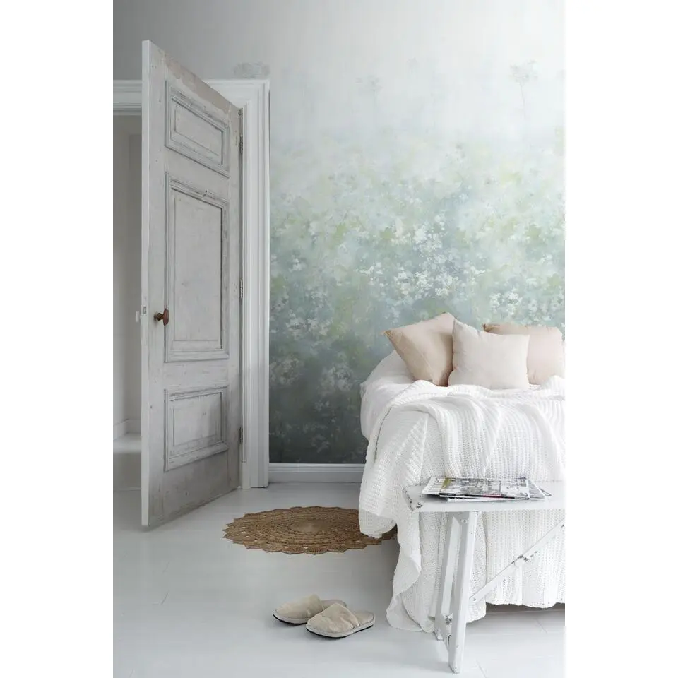 Sanders & Sanders fotobehang bloemetjes groen en blauw - 318 x 280 cm