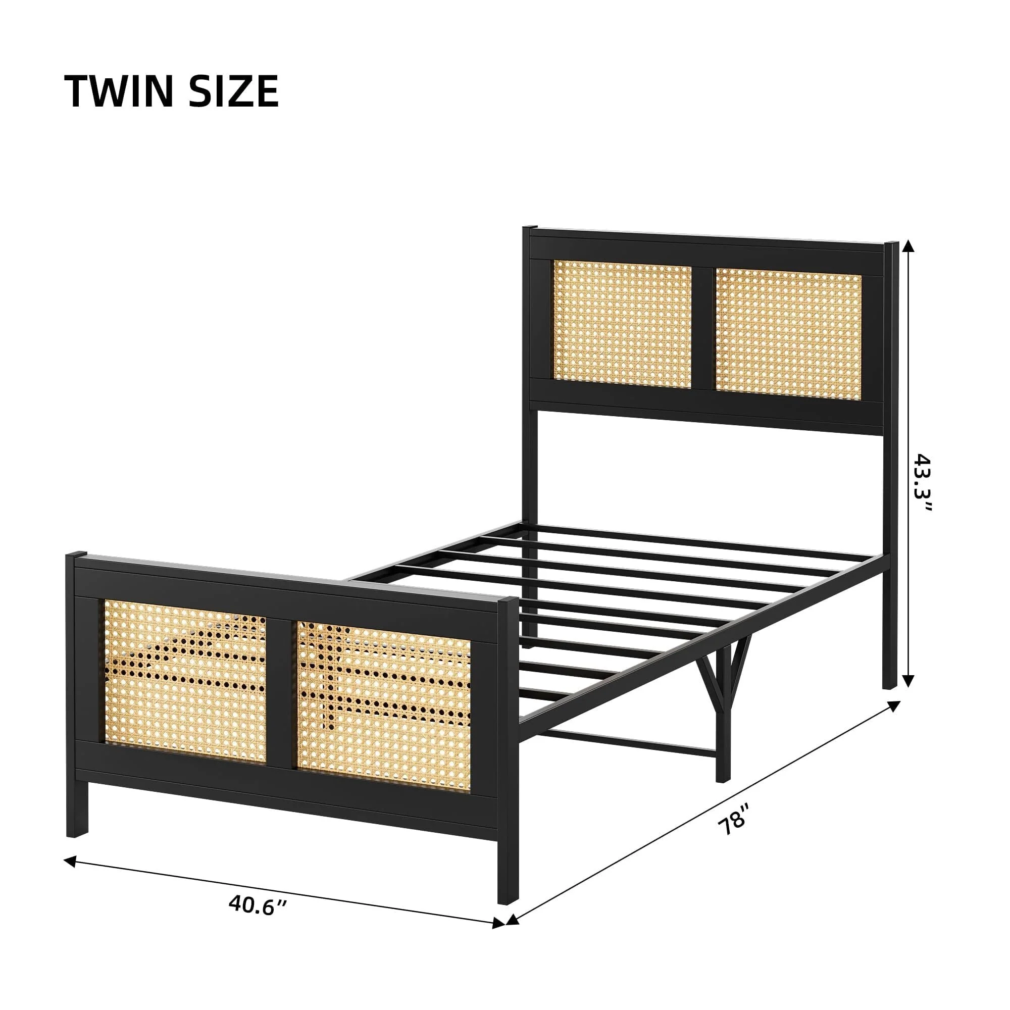 Bed Frame with Rattan Headboard and Footboard