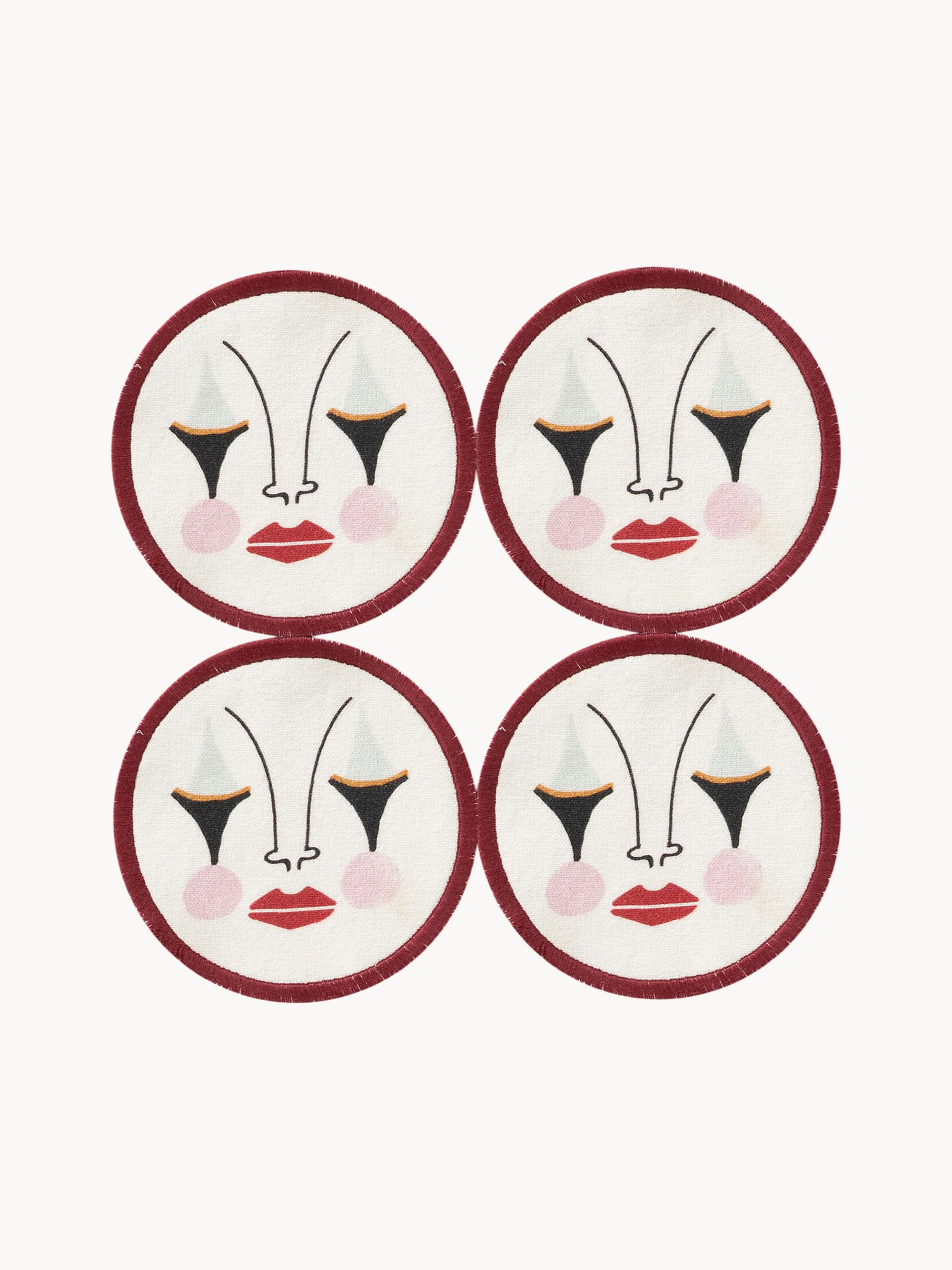 Handbemalte Untersetzer Pierrot, 4er-Set