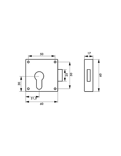 Boitier de serrure de meuble Universel en applique pour porte d'ameublement, axe 21.5mm, 50x60mm, nickelé - THIRARD