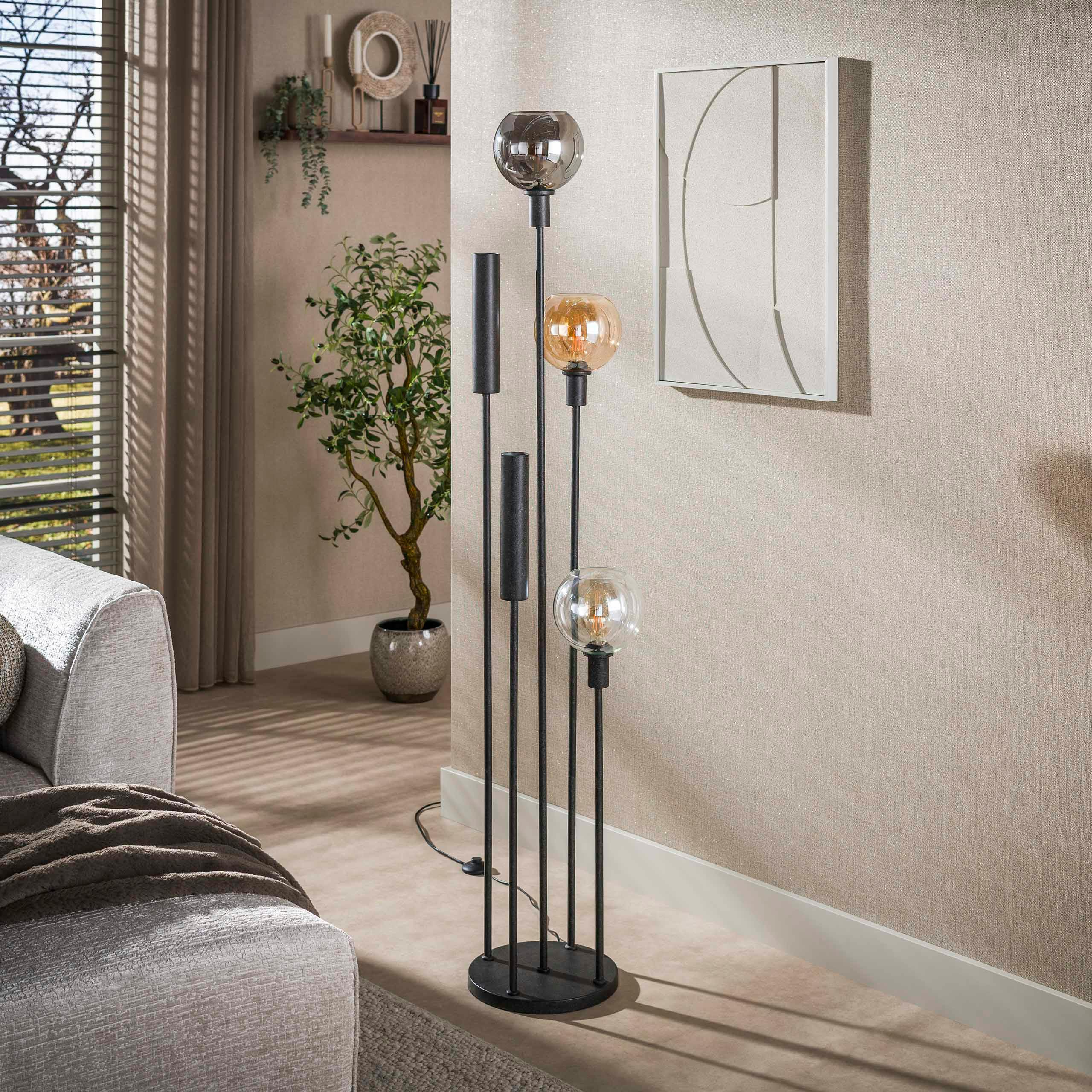 Lampadaire salon moderne 3 globes verre tricolore NOVA