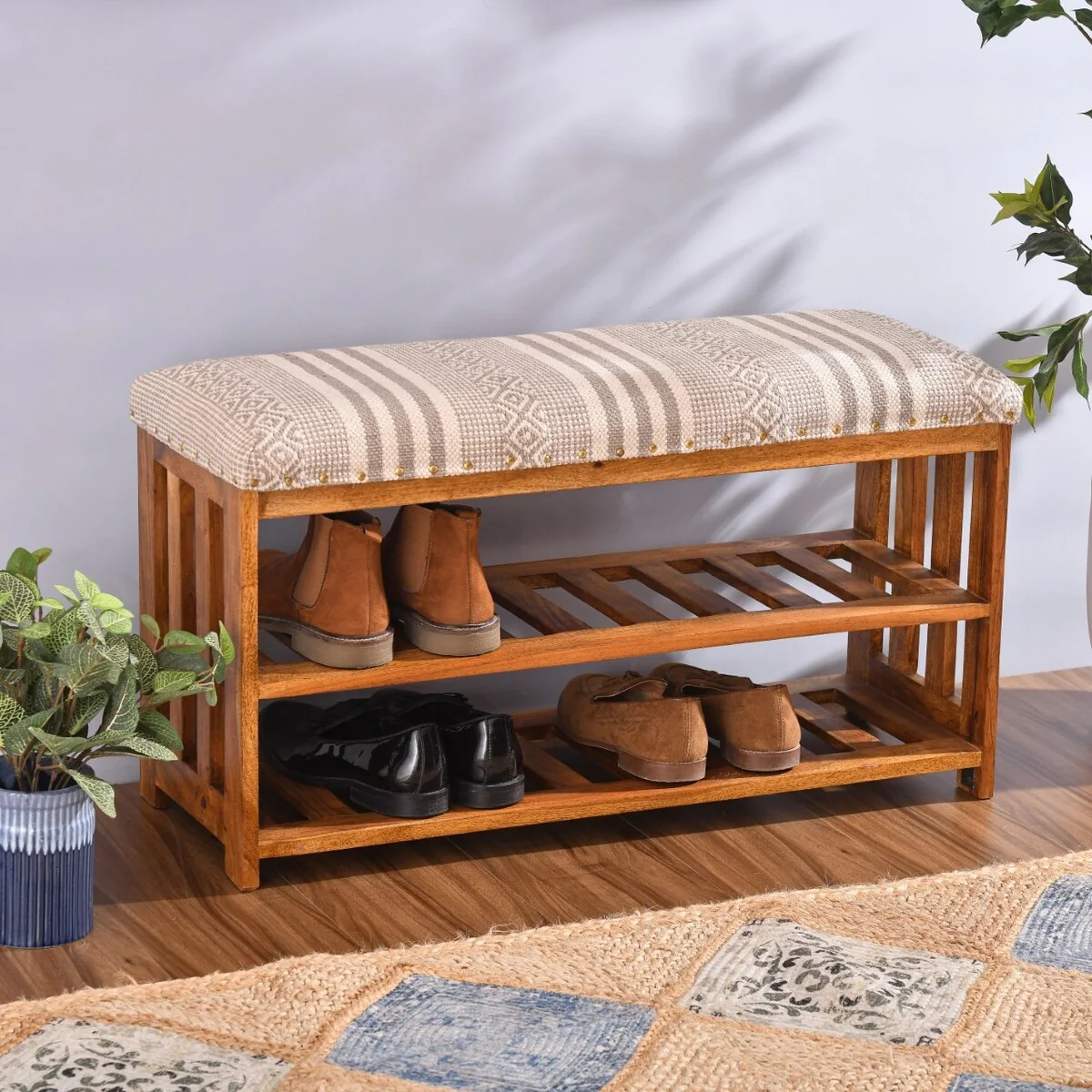 Upholstered 2-Shelf Storage Entyway and Bedrom Bench - 18 H x 34 W x 12 D