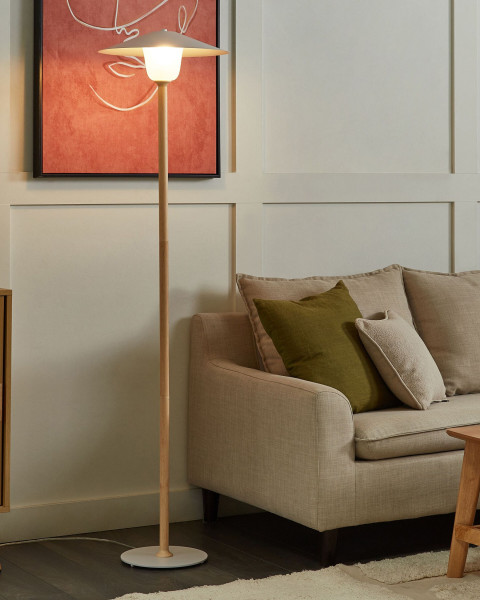 Lampa podłogowa drewniana biała