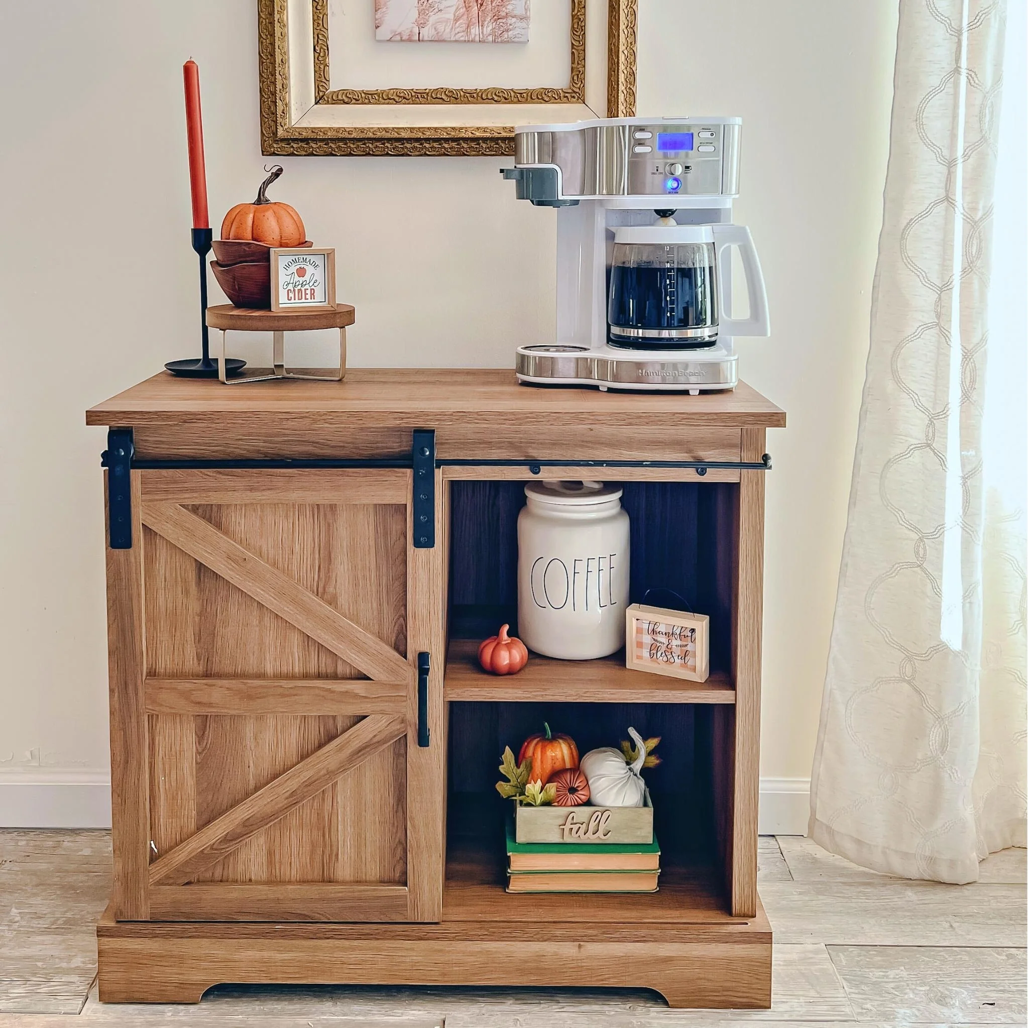 PHI VILLA Farmhouse Sliding Barn Door Accent Storage Cabinet