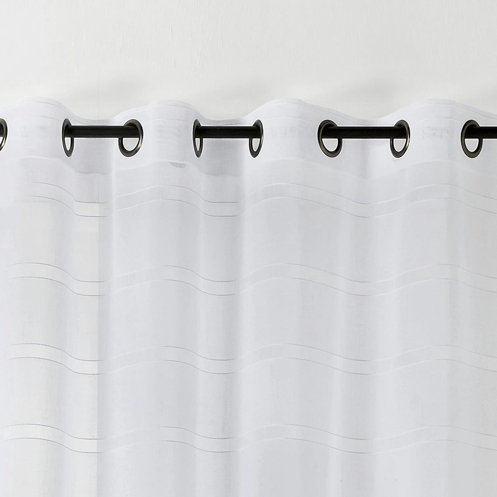 - Voilage rayé et tamisant cordelette polyester blanc 140x250 cm