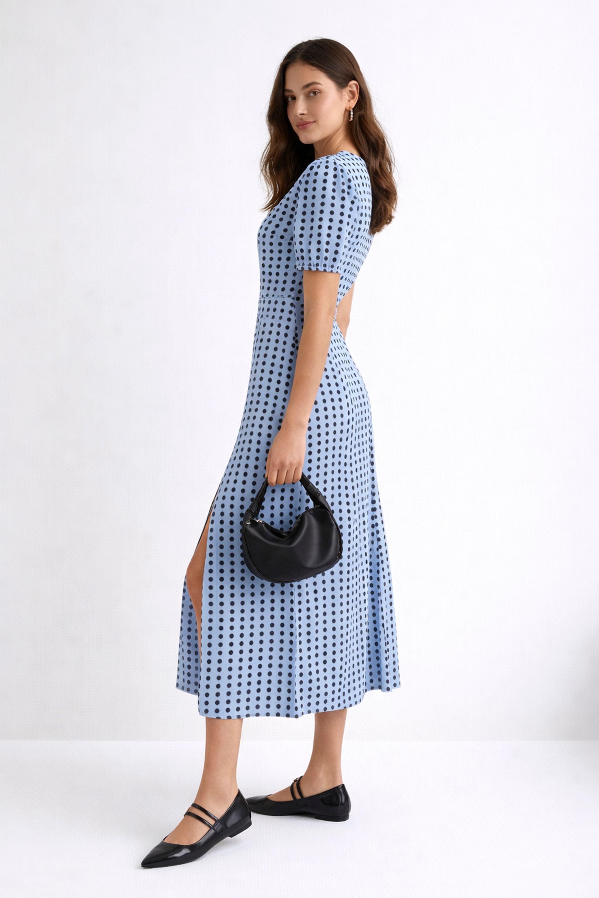 Cutie London Short Sleeve Maxi Dress In Polka Dot