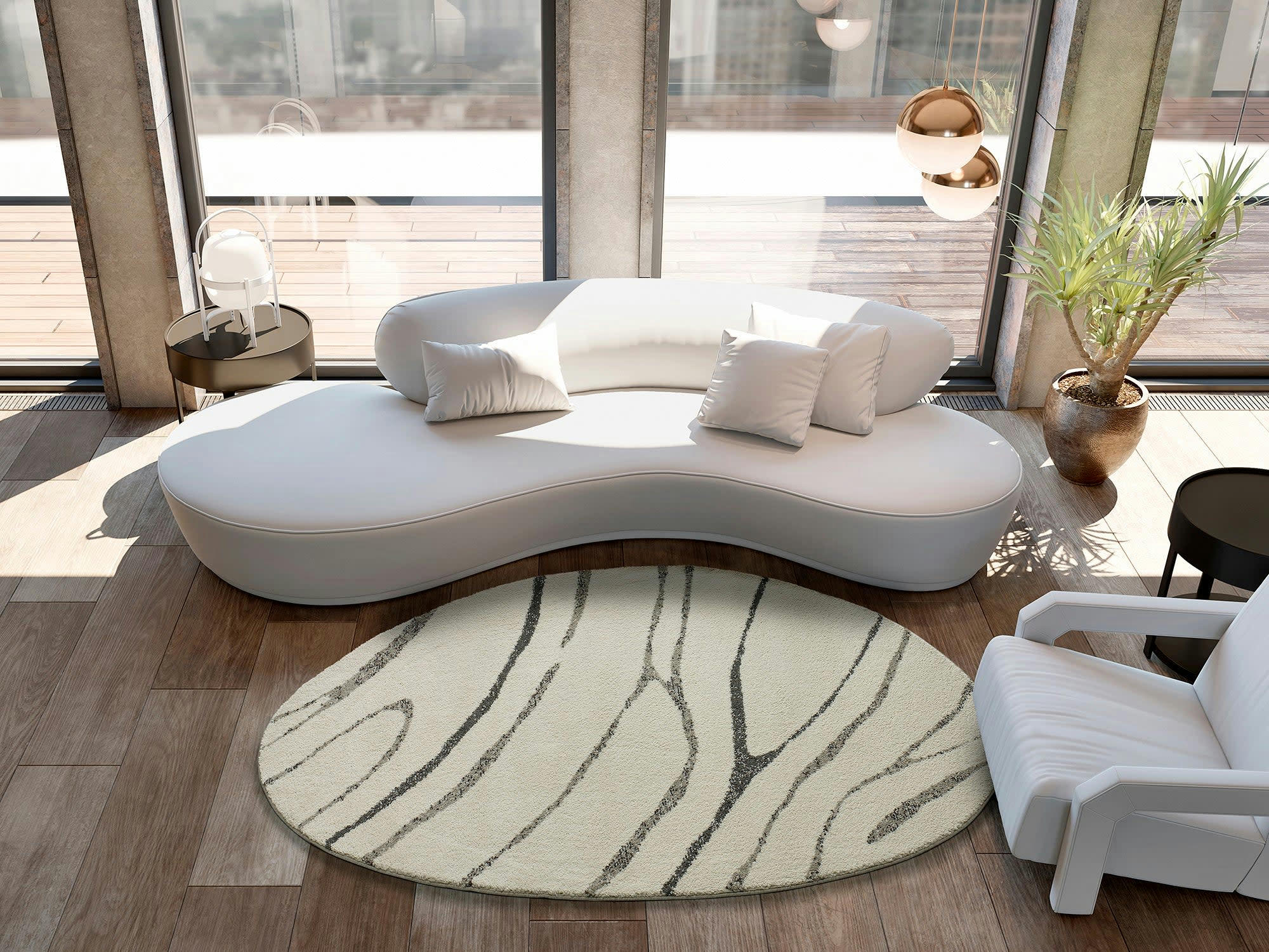 NIAMEY - Tapis recyclé de forme organique en noir et blanc, 155X230 cm