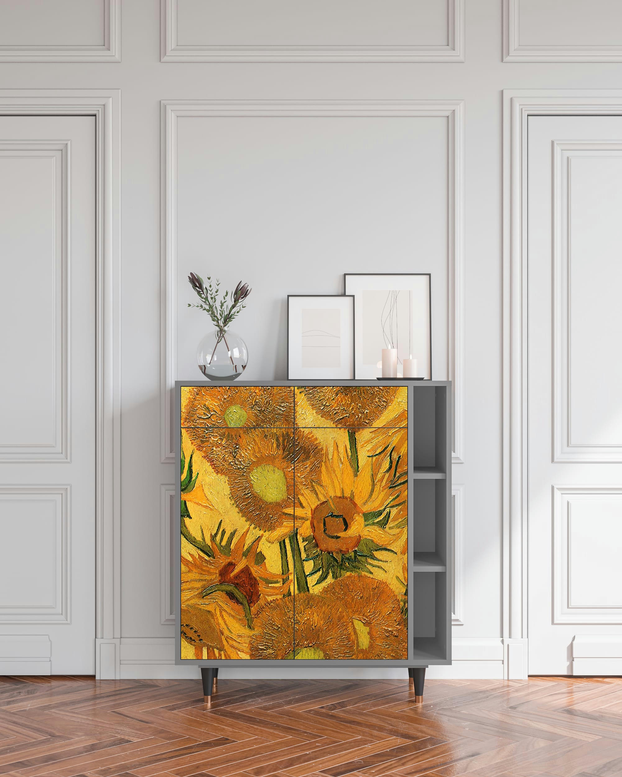 SUNFLOWERS BY VINCENT VAN GOGH - Buffet  jaune 2 tiroirs et 2 portes L 94 cm