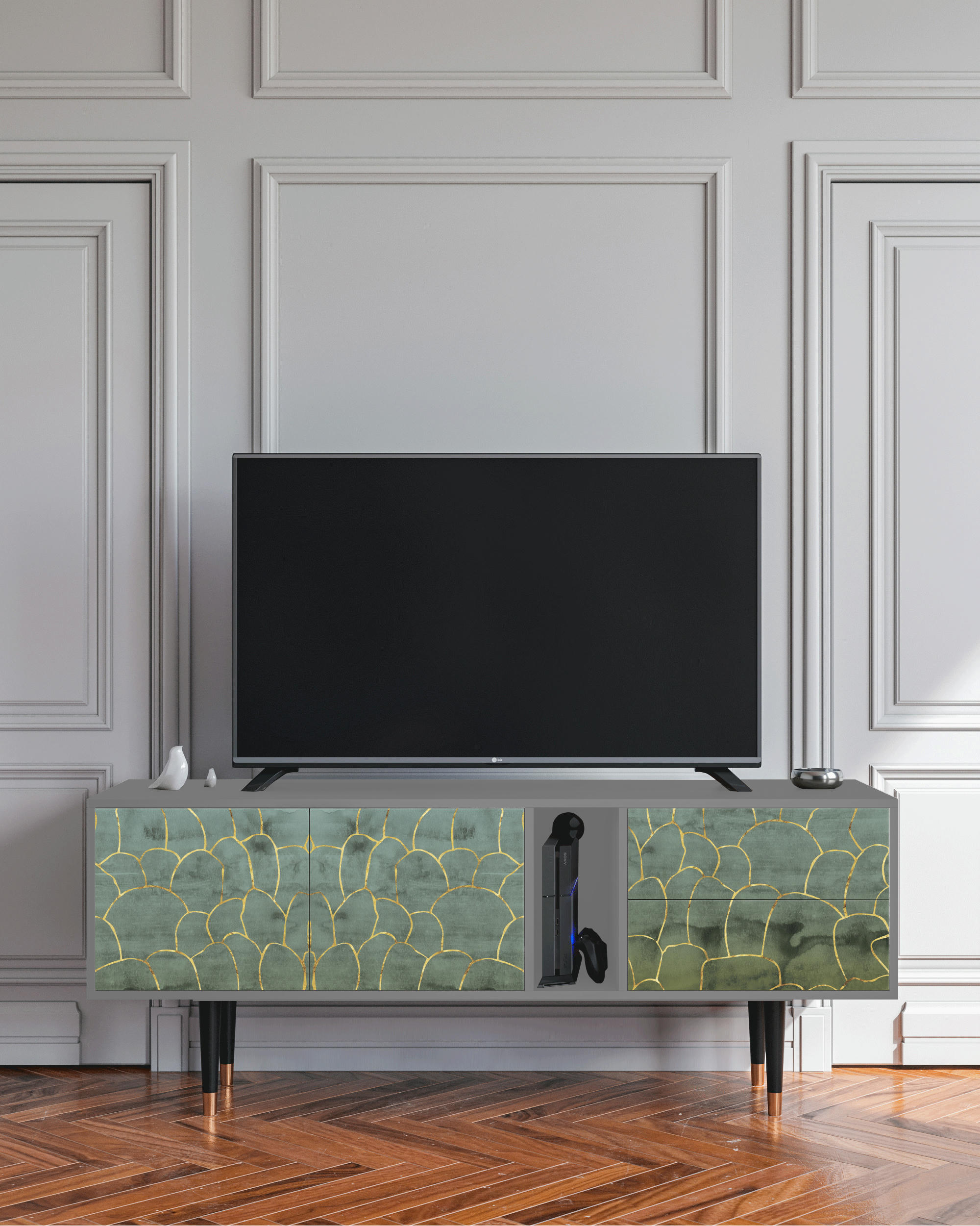 MAGNIFICENT WATER LILY - Meuble TV  bleu-vert 2 tiroirs et 2 portes L 170 cm