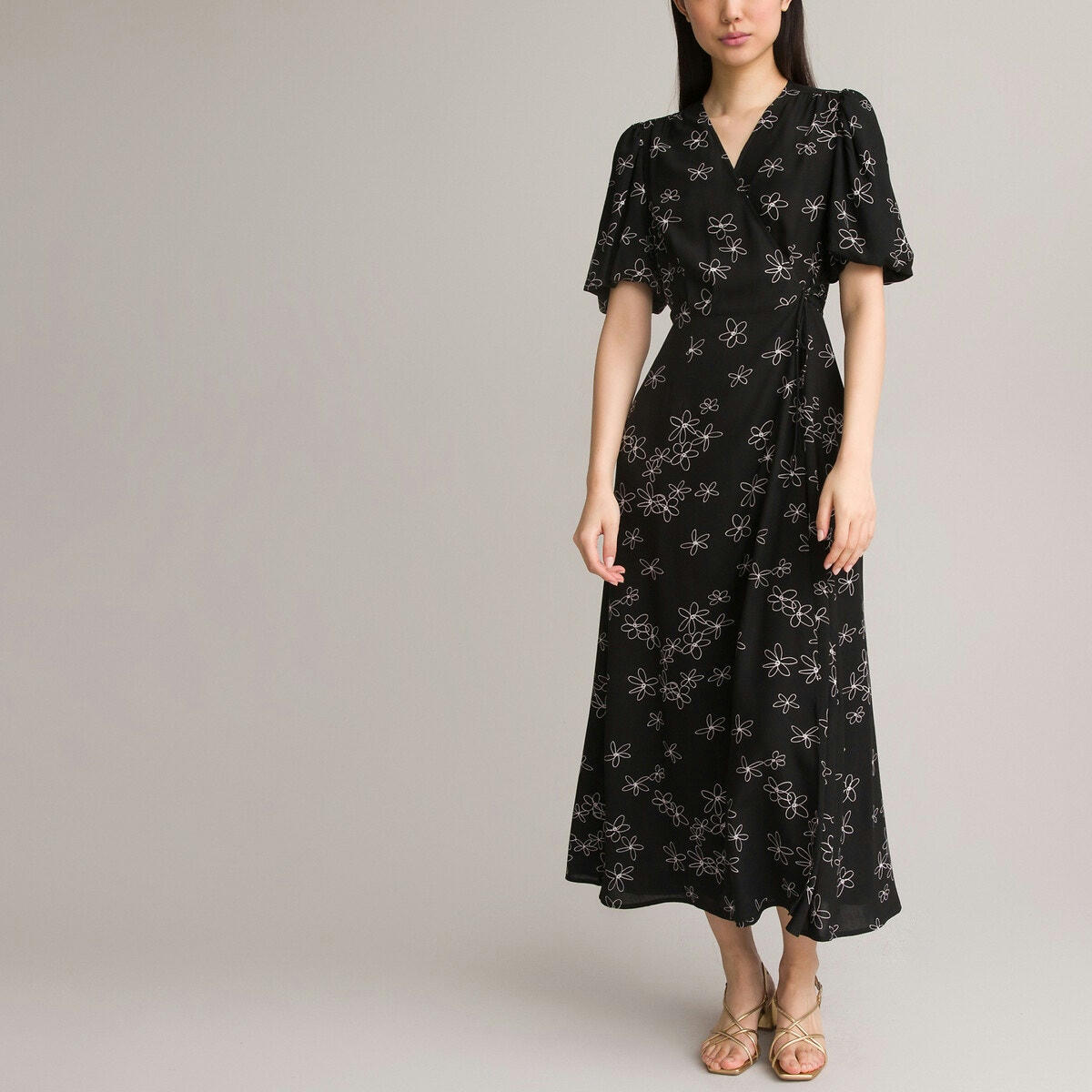 Robe portefeuille longue, imprimé fleurs