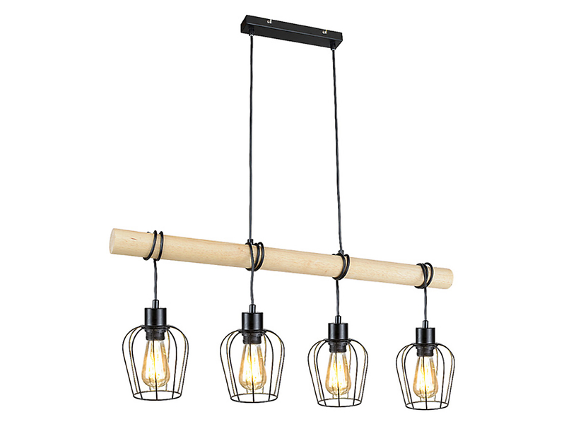 Lampa wisząca Fabian 4-punktowa drewniana beżowo-czarna