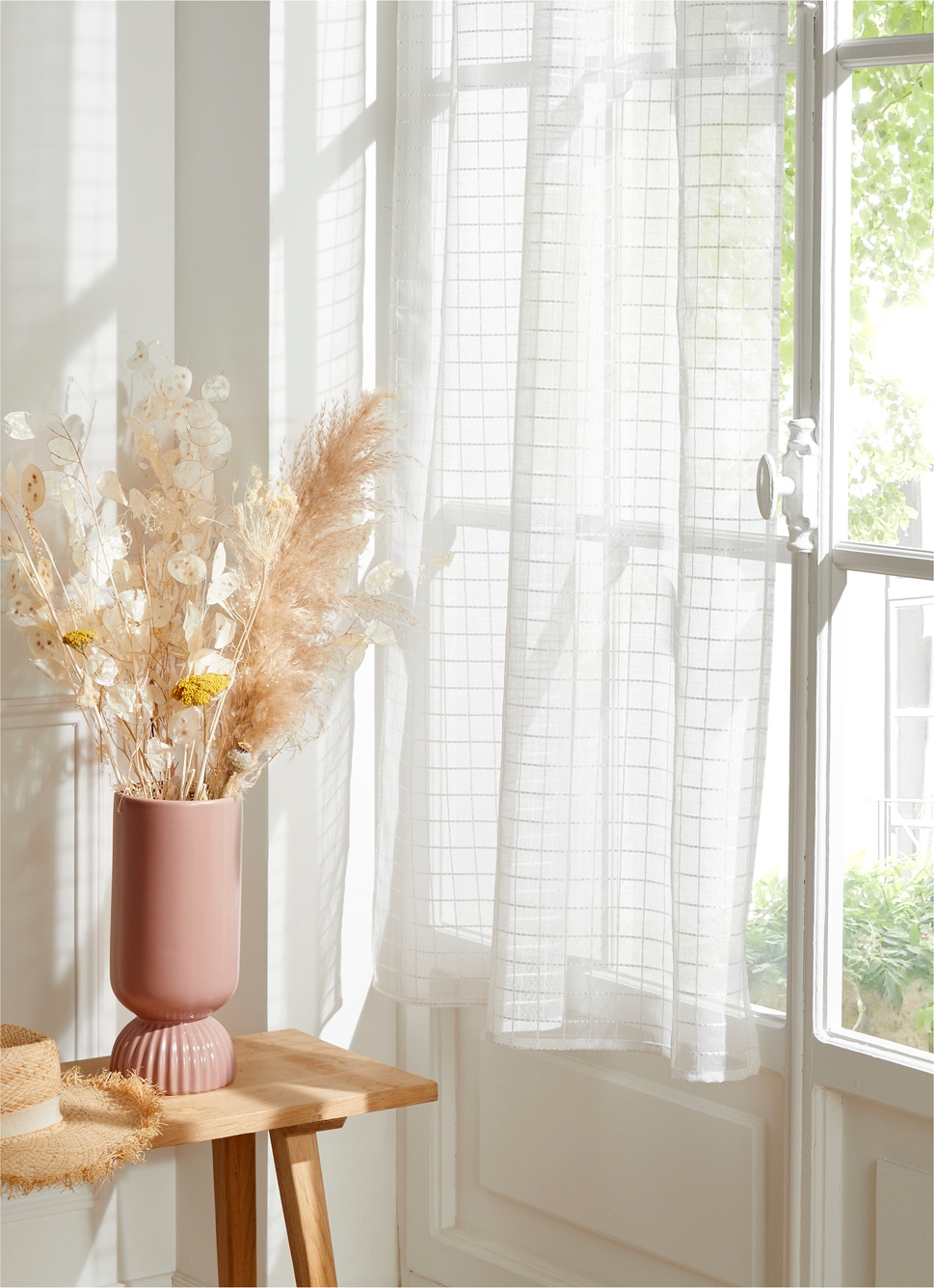 VITRAGE CARREAUX KARY BLANC