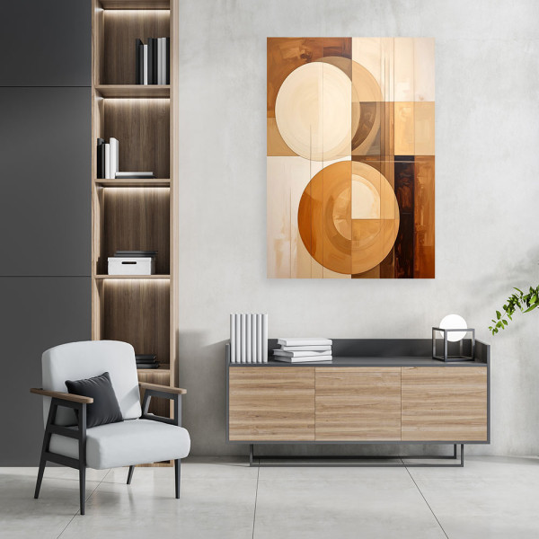 Obraz do salonu sypialni kuchni, Geometryczne koła w odcieniach beżu 20x30