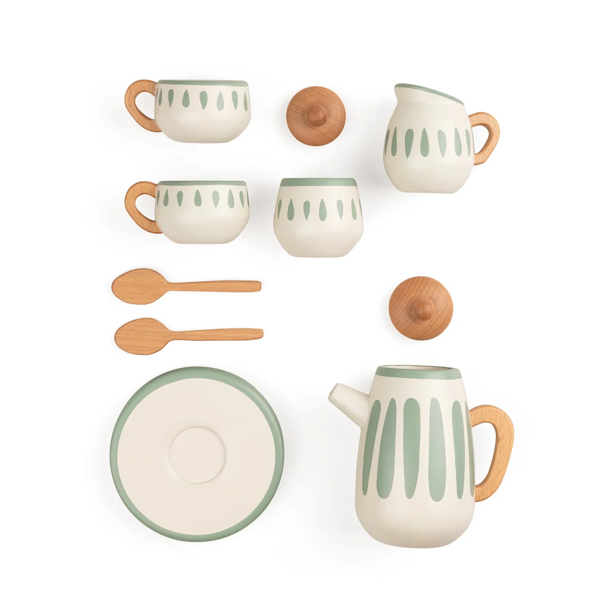 Sebra - Tee-Set aus Holz, classic weiß / sage (11er-Set)