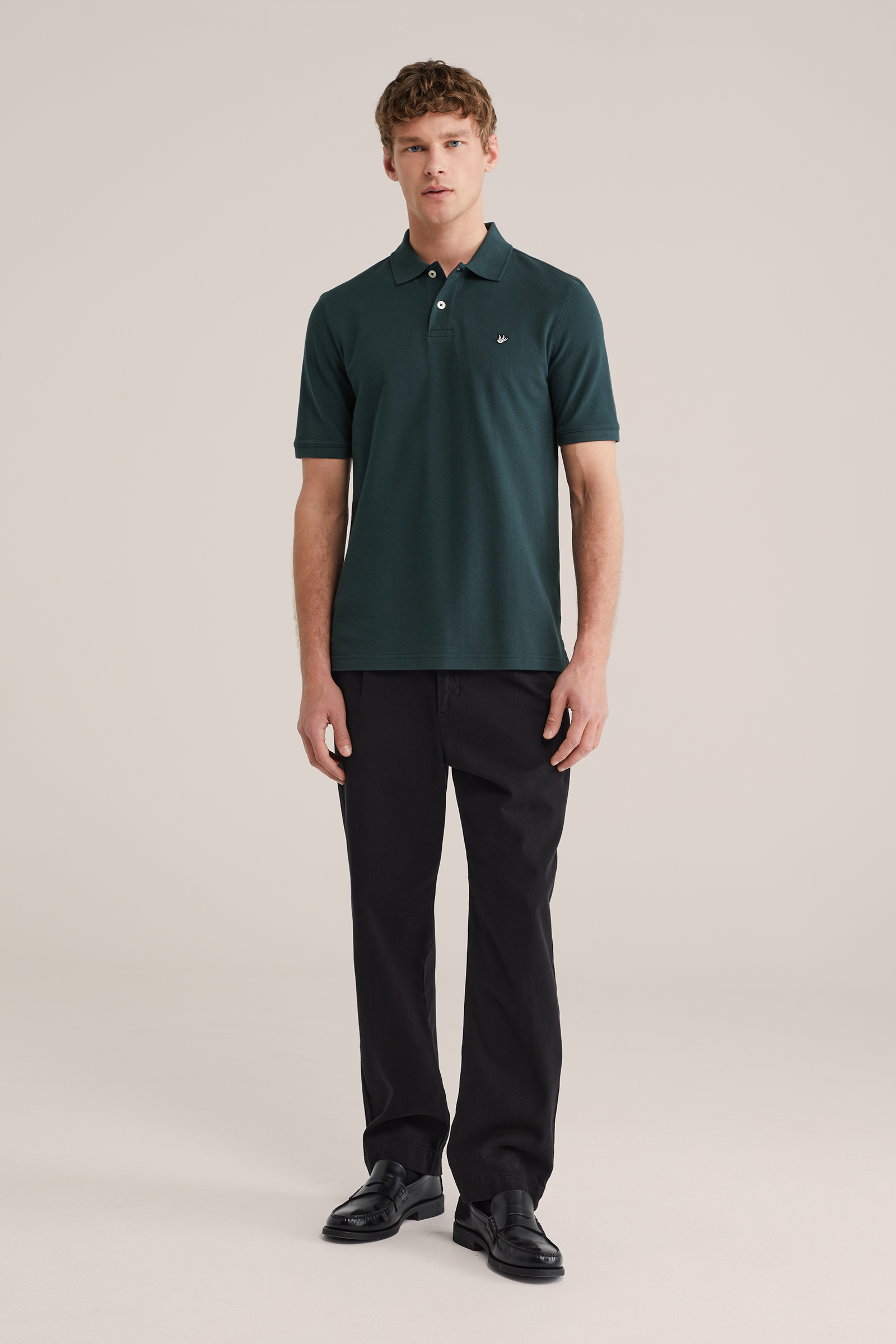 Heren regular fit polo met structuur en embroidery