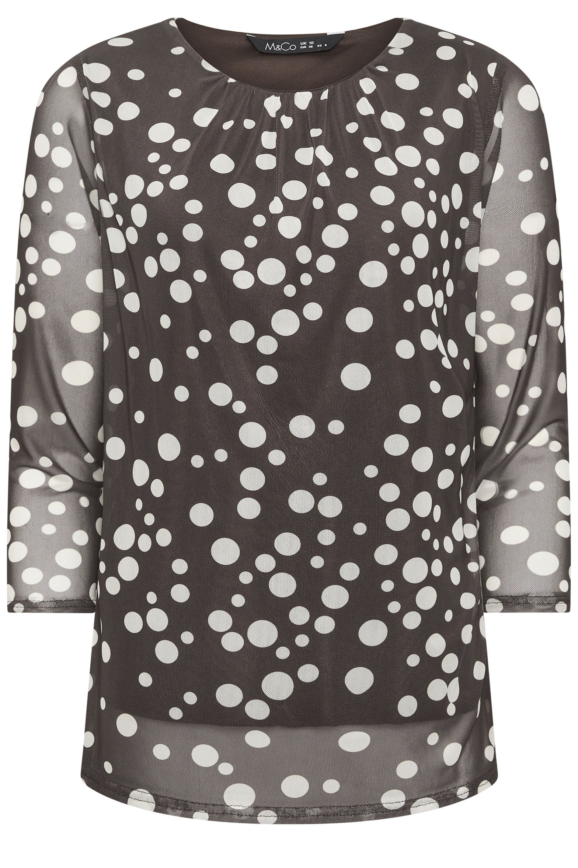 M&Co Polka Dot Crew Neck Mesh Top