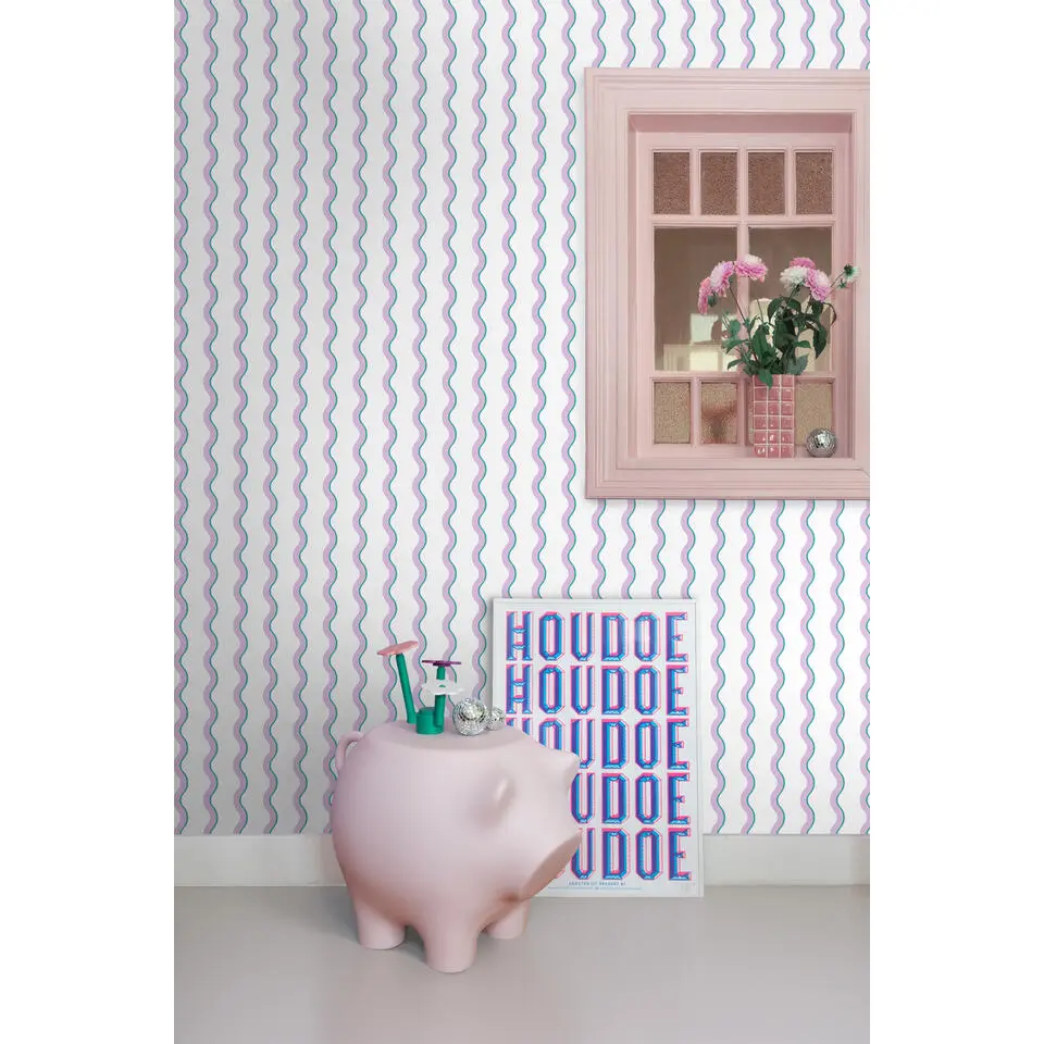 ESTAhome behang golvende strepen paars, blauw en wit - 50 x 900 cm