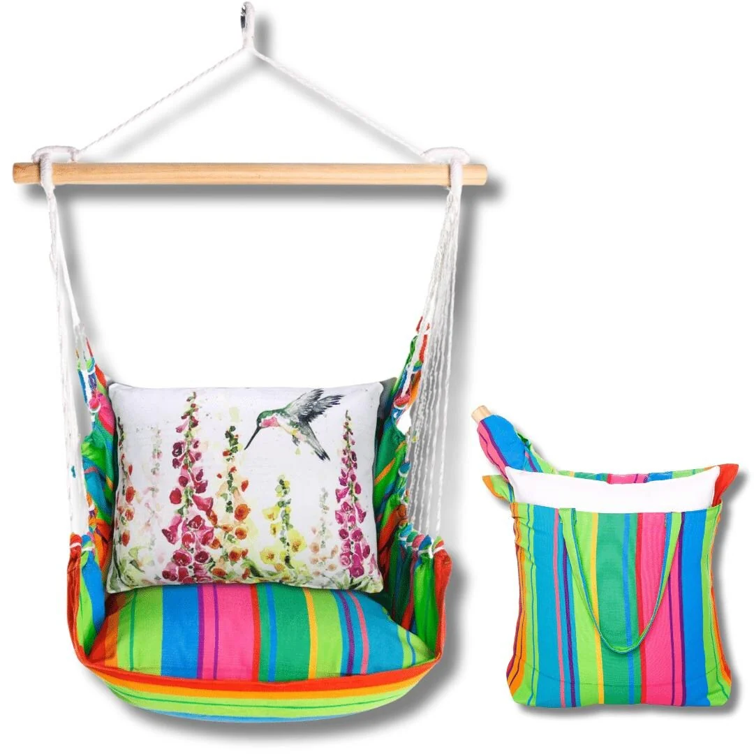 Magnolia Casual Swing Set 4 piece - Le Jardin Nouveau w/ Foxgloves with Hummingbird