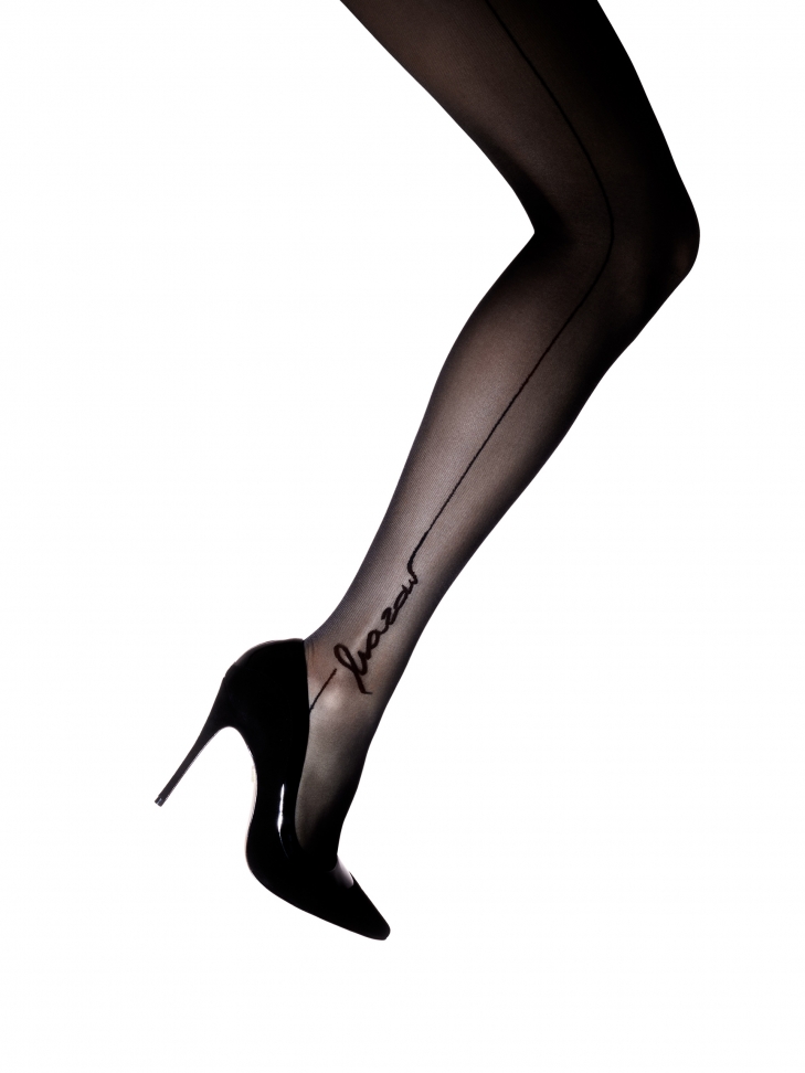 Black tights with a vertical line and a logo