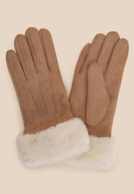 Womens Tan Faux Shearling Gloves
