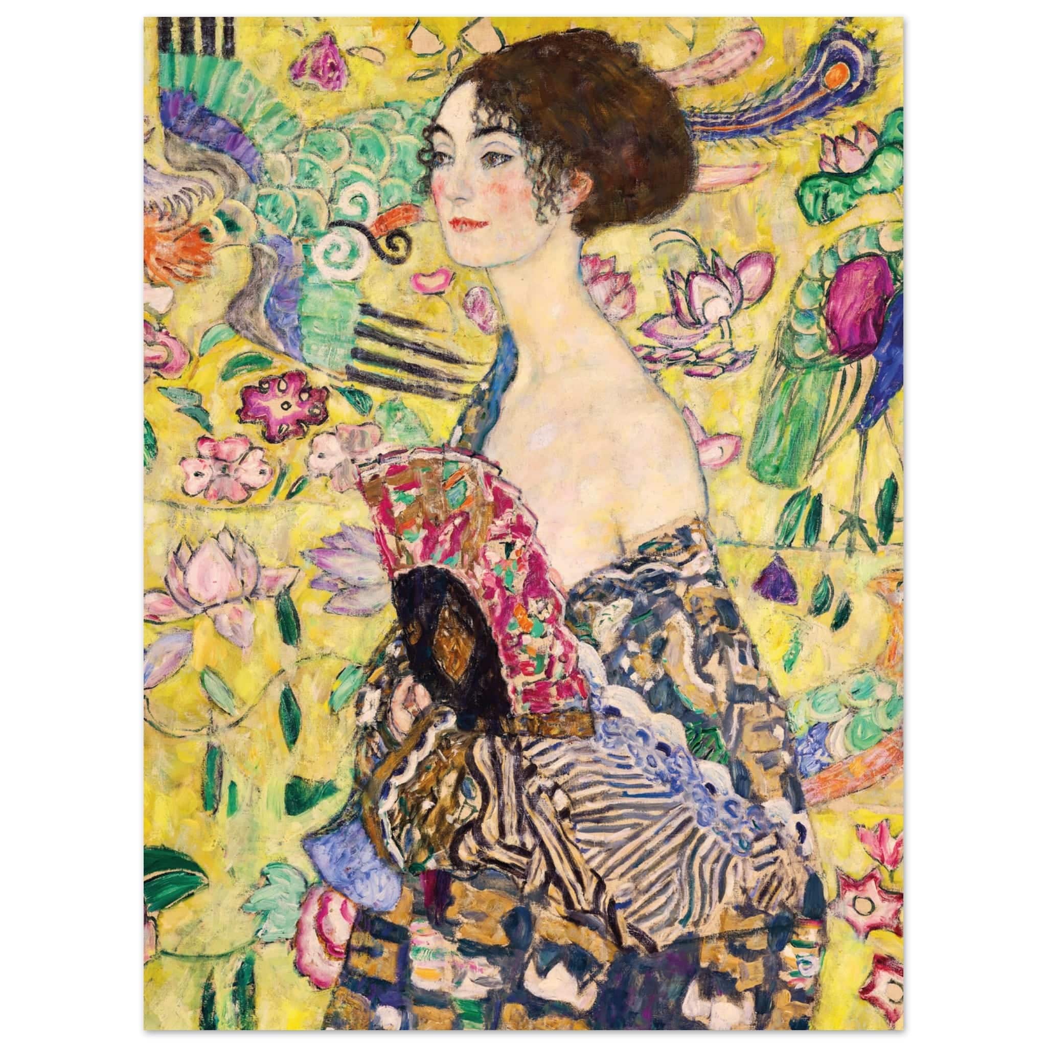 Artfulprints Poster Gustav Klimt - Lady with a fan  - 30x40 cm - Geel