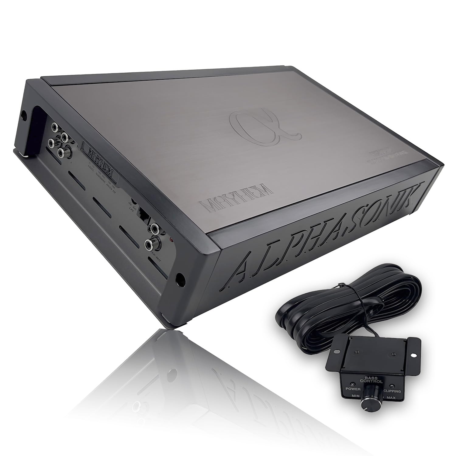 Alphasonik M2500.1D Mayhem Series High-Performance 2500W RMS Class-D High Current Monoblock Amplifier - 1 Ohm Stable  High/Low-Level Input/Output  4-Way Protection Circuitry  Bass Knob Included